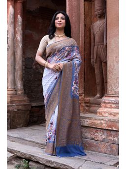 Naaritva Banaras - Blue Banarasi Crape Chiffon Silk Saree with Unstitched Blouse