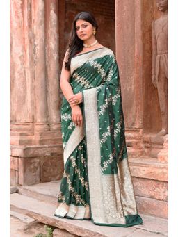 Naaritva Banaras - Emerald Green Handwoven Banarasi Katan Silk Saree with Unstitched Blouse