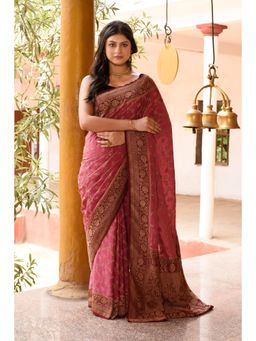 Naaritva Banaras - Pink Banarasi Crape Chiffon Silk Saree with Unstitched Blouse