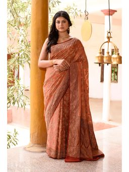 Naaritva Banaras - Peach Amber Banarasi Crape Chiffon Silk Saree with Unstitched Blouse