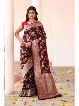 Naaritva Banaras - Coco Brown Banarasi Silk Saree with Unstitched Blouse