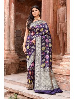 Naaritva Banaras - Purple Handwoven Banarasi Katan Silk Saree with Unstitched Blouse