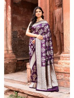 Naaritva Banaras - Purple Handwoven Banarasi Katan Silk Saree with Unstitched Blouse