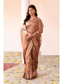 Naaritva Banaras - Brown Pure Tissue Gold Zari Buti Saree with Unstitched Blouse