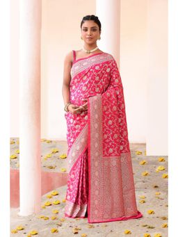 Naaritva Banaras - Hot Pink Banarasi Silk Saree with Unstitched Blouse