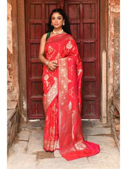 Naaritva Banaras - Handwoven Red Banarasi Silk Saree with Unstitched Blouse