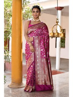 Naaritva Banaras - Pink Banarasi Silk Saree with Unstitched Blouse