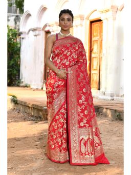 Naaritva Banaras - Handwoven Red Banarasi Silk Saree with Unstitched Blouse