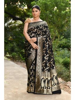 Naaritva Banaras - Handwoven Black Banarasi Silk Saree with Unstitched Blouse