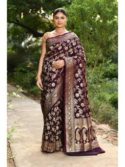 Naaritva Banaras - Purple Handwoven Plum Banarasi Silk Saree with Unstitched Blouse