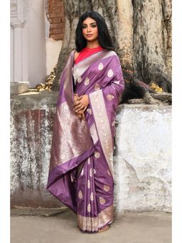 Naaritva Banaras - Handwoven Lavender Banarasi Katan Silk Saree with Unstitched Blouse