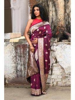 Naaritva Banaras - Purple Handwoven Plum Banarasi Katan Silk Saree with Unstitched Blouse
