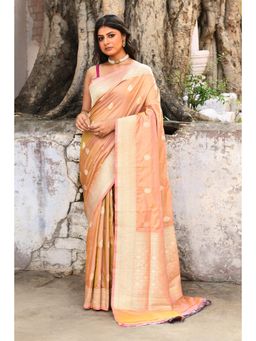 Naaritva Banaras - Handwoven Peach Banarasi Katan Silk Saree with Unstitched Blouse