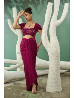 ONE KNOT ONE - Plum Pink Drape Skirt with Blouse