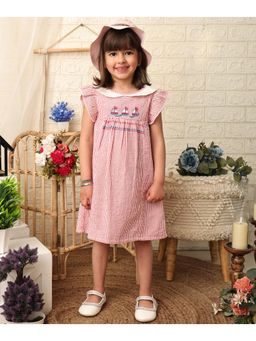 Beebay - Kid Girl's Nautical Embroidered Seersucker Red Stripe Dress