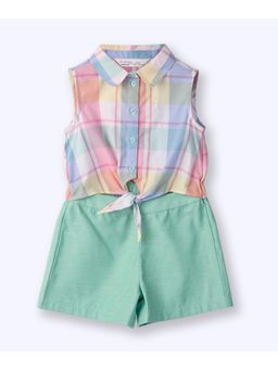 Beebay - Kid Girl's Rainbow Check Tie Knot Jumpsuit
