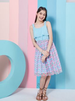 PSPeaches - Blue chevron Dresses For Girls