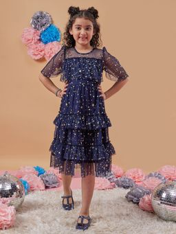PSPeaches - Navy foil Dresses For Girls