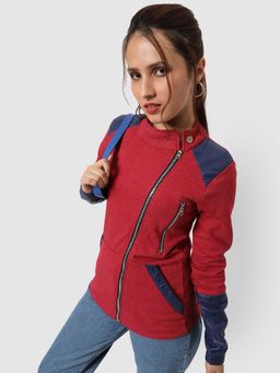 Campus Sutra - Womens Red Solid Cotton Jacket