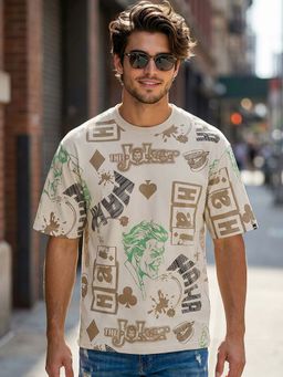 Bewakoof - Men'S Beige Joker All Over Printed Oversized T-Shirt
