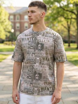 Bewakoof - Men'S Beige All Over Printed Oversized T-Shirt