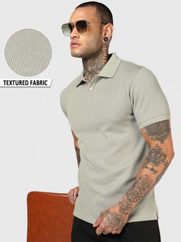 Bewakoof - Men'S Muted Sage Green Textured Polo T-Shirt