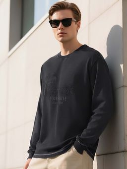 Bewakoof - Men'S Black Peanuts Typography Oversized Acid Wash T-Shirt