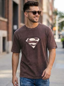 Bewakoof - Men'S Chocolate Brown Applique Oversized Acid Wash T-Shirt