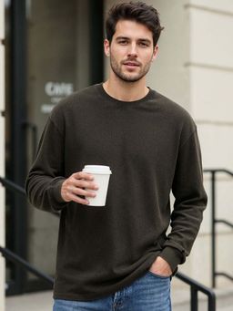 Bewakoof - Men'S Chocolate Brown Textured Oversized Acid Wash T-Shirt