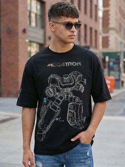 Bewakoof - Men'S Jet Black Megatron Graphic Printed Oversized T-Shirt