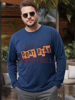 Bewakoof - Men's Navy Blue Rock N Roll Typography Plus Size T-shirt