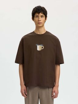 SELECTED HOMME - Brown Relaxed Fit Organic Cotton T-shirt