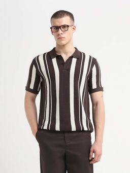 SELECTED HOMME - Brown Striped Cotton Slim Fit Polo T-shirt