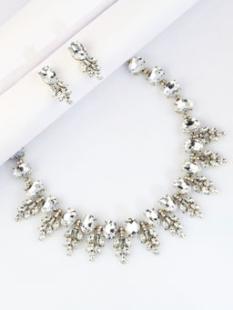 Kazo - Clear Milky Stone Embellished Necklace