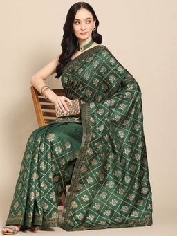 Odette - Green Silk Printed Saree with Unstitched Blouse