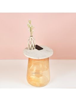 Manor House - House Lustre Glass Bottom with Marble Top Accent Side Table 19 inches Tall