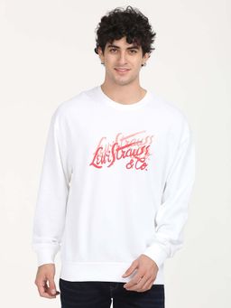 Levi's - Men Solid White Crew Neck Sweatshirt