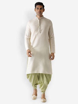 KISAH - Men White Solid Cotton Blend Kurta with Thread Work