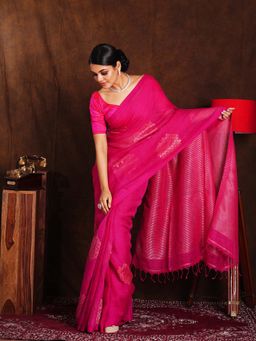 Beatitude - Pink Shade Handwoven Linen Jamdani Saree without Blouse