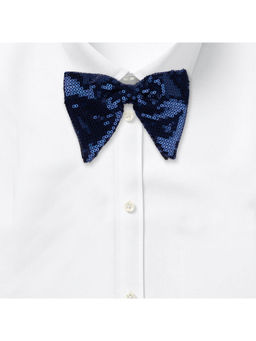 The Tie Hub - Navy Blue Lined Sequin Classic Bow Tie