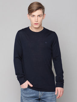 LINDBERGH - Navy Solid Round Neck Sweater