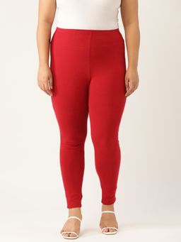 theRebelinme - Plus Size Womens Maroon Solid Color Cotton Knitted Legging
