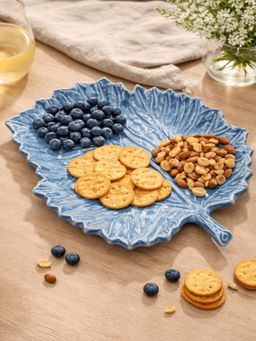 Folkstorys - Blue Ceramic Metal Serving Tray
