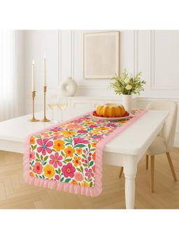 THROW PILLOW - White Floral Bloom Pattern Frill Table Runner