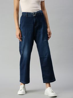 SHOWOFF - Women Low Distress Blue Relaxed Fit Denim Jeans
