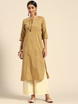 Gerua By Libas - Mustard Striped Cotton Kurta