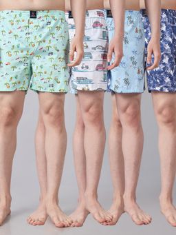 Urban Scottish - Men Multicolor Printed Elastic Pure Cotton Boxers (Pack of 4)