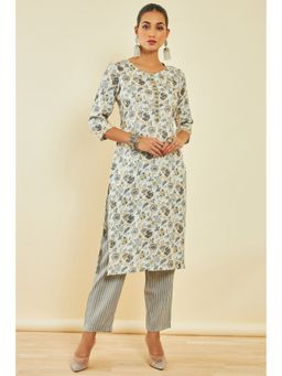 Soch - Womens Grey Rayon Kurta with Floral Print (Set of 2)