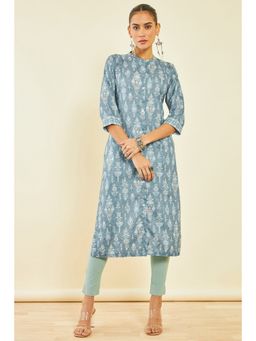 Soch - Womens Grey Rayon Kurta with Floral Print