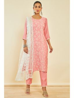 Soch - Womens Peach Silk Blend Kurta with Embroidered Designs (Set of 3)
